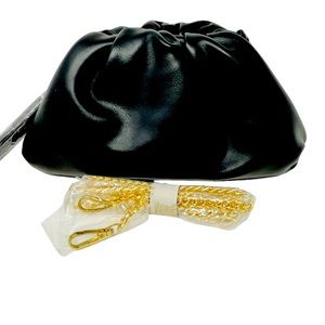 UNDERSTATED LEATHER Black Pouch Clutch Purse Small Evening Bag Chain Vegan‎ Faux